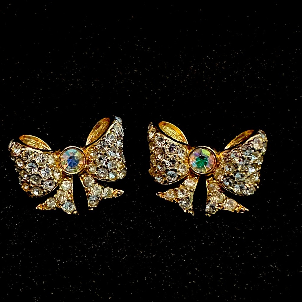 Swarovski Bow Tie Pierced Earrings Vintage
